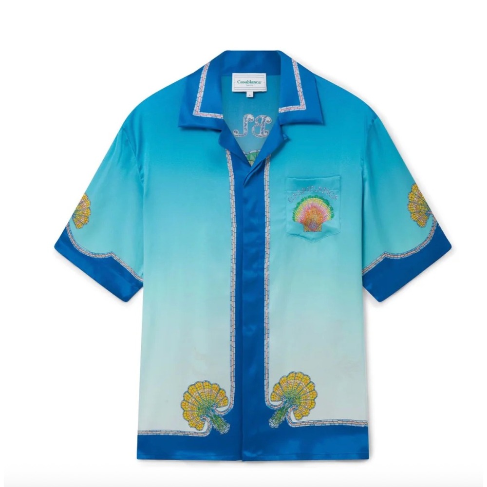 CASABLANCA Tennis Club Silk Blue Graphic Print Button-Up Shirt Multicolor S NEW!
